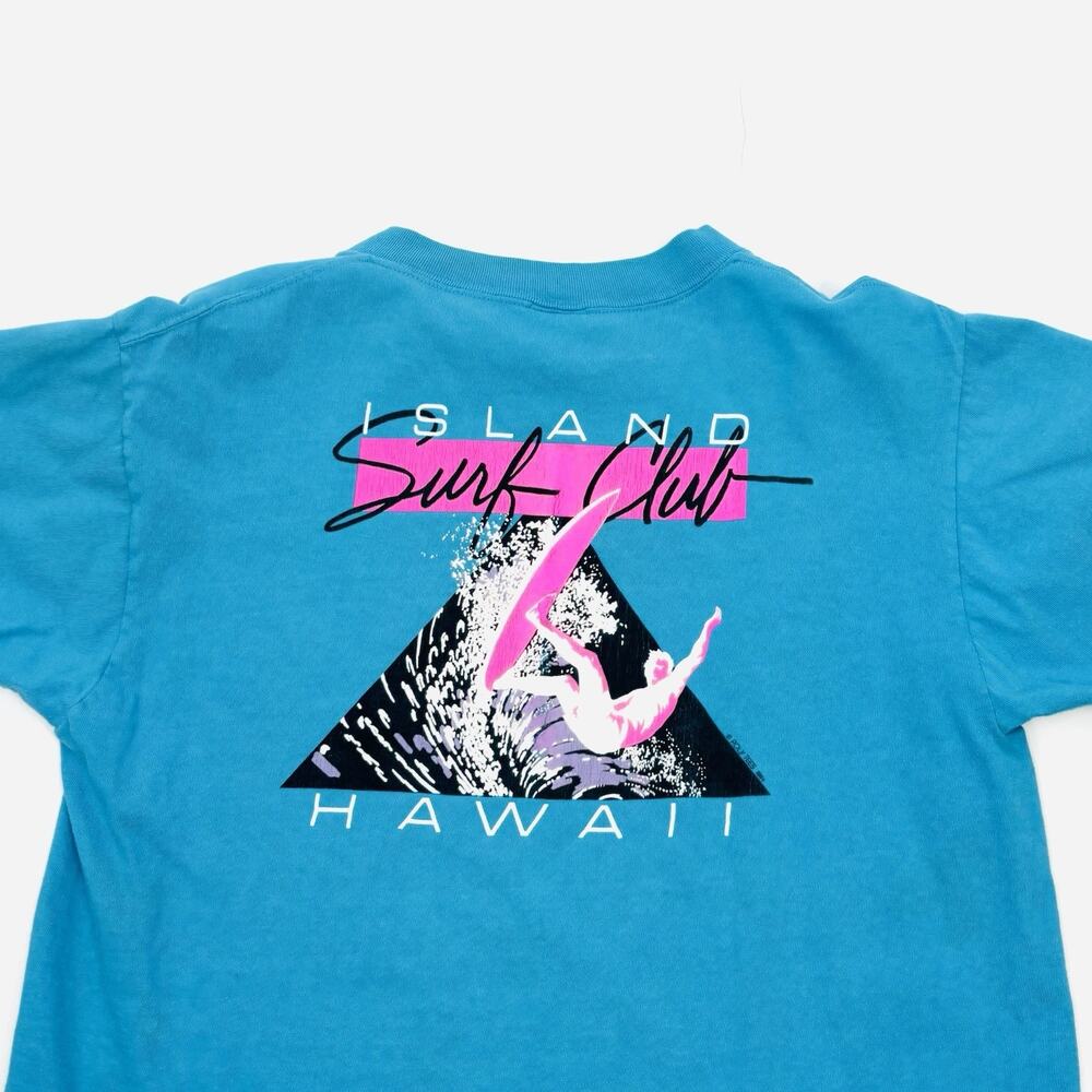 Vintage Single Stitch Island Surf Club Hawaii T-Shirt Men's Large Blue 80s 90s